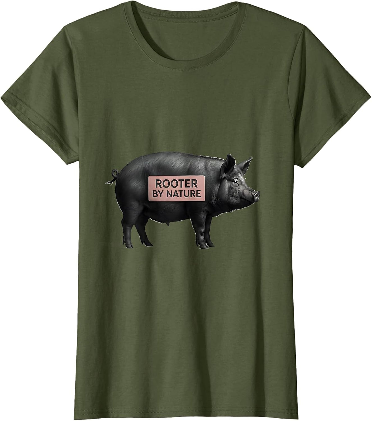 Women's Rooter By Nature Minimalist Pig Lover Novelty Humor T-Shirt - Olive Green