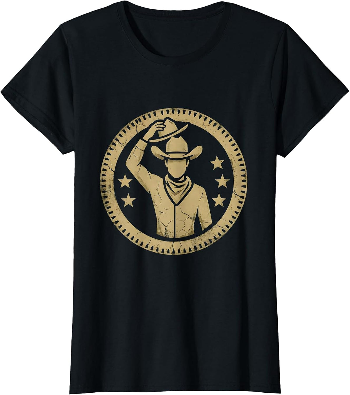 Cowgirl Tipping Hat Star Western Graphic Design T-Shirt - Black