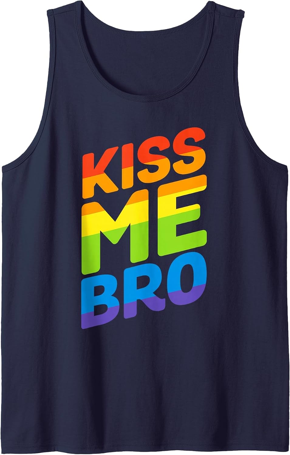 Kiss Me Bro Gay Pride LGBTQ Tank Top - Navy Blue