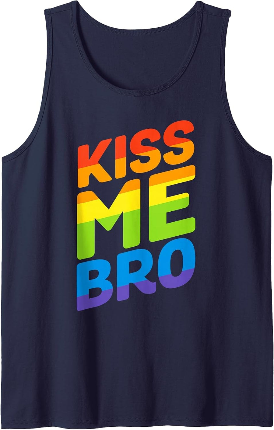 Kiss Me Bro Gay Pride LGBTQ Tank Top - Navy Blue