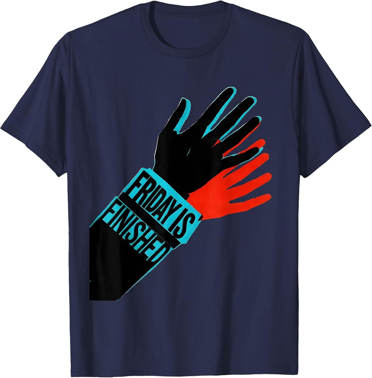 Men's Friday Is Finished New Wave Typography ASL Teacher Deaf T-Shirt - Navy Blue