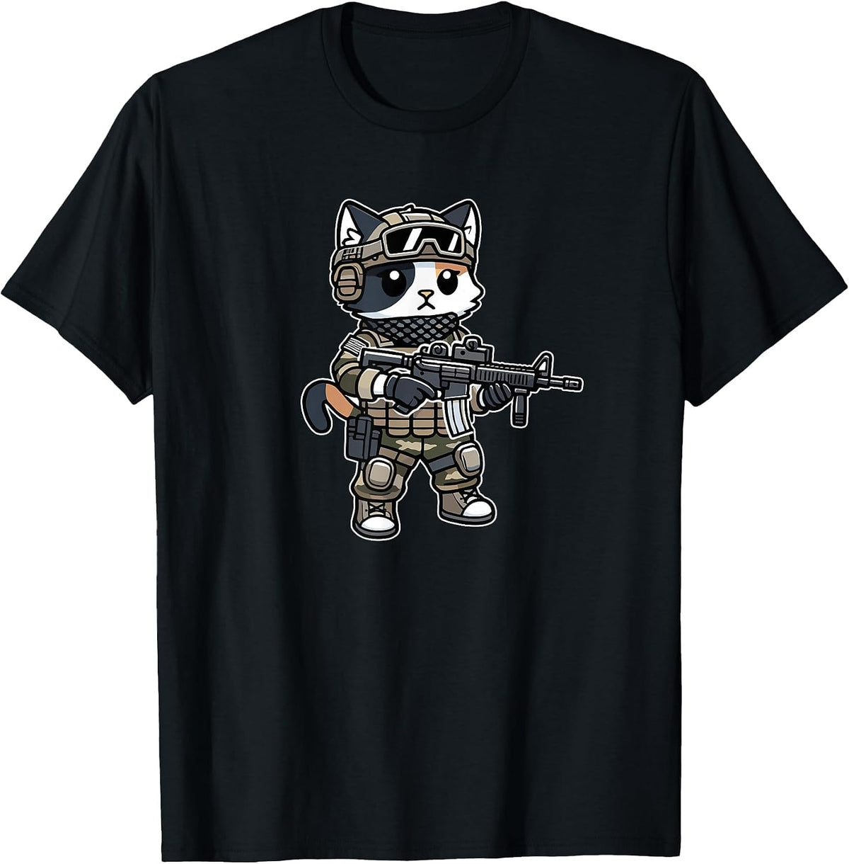 Cool Tactical Calico Cat Military Animal Veteran T-Shirt - Black