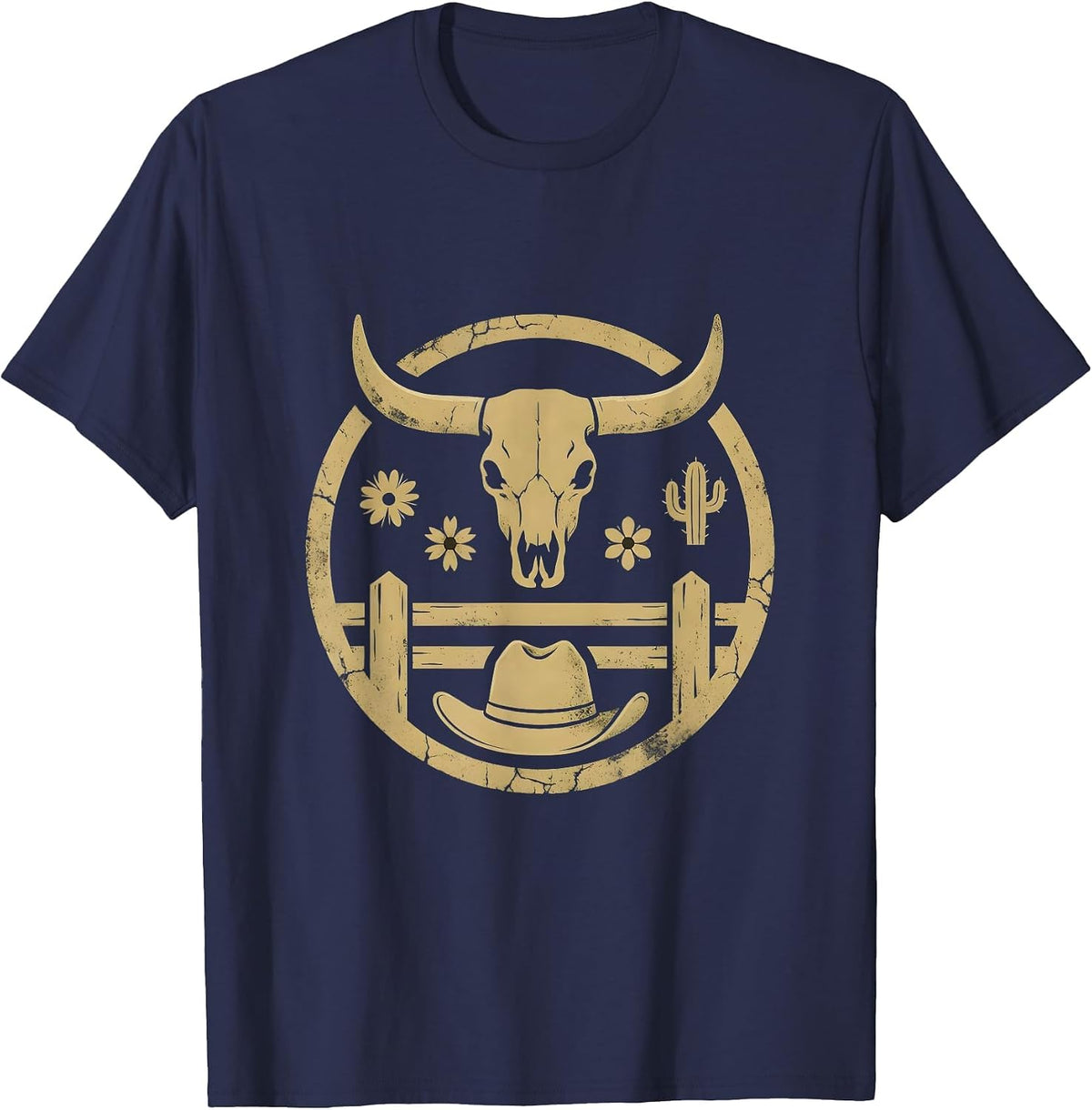 Cowboy at Dusk Leaning on Fence Post T-Shirt - Navy Blue