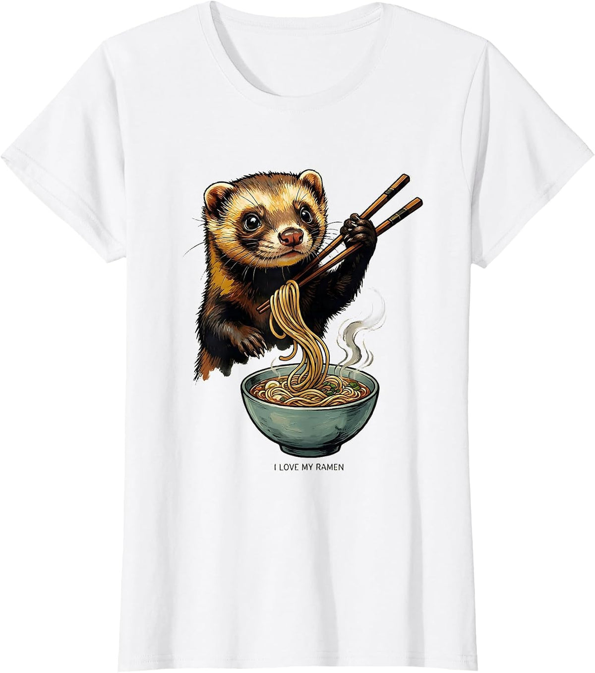 Women's I Love My Ramen Kawaii Ferret Anime Ramen Lover Gift T-Shirt - White