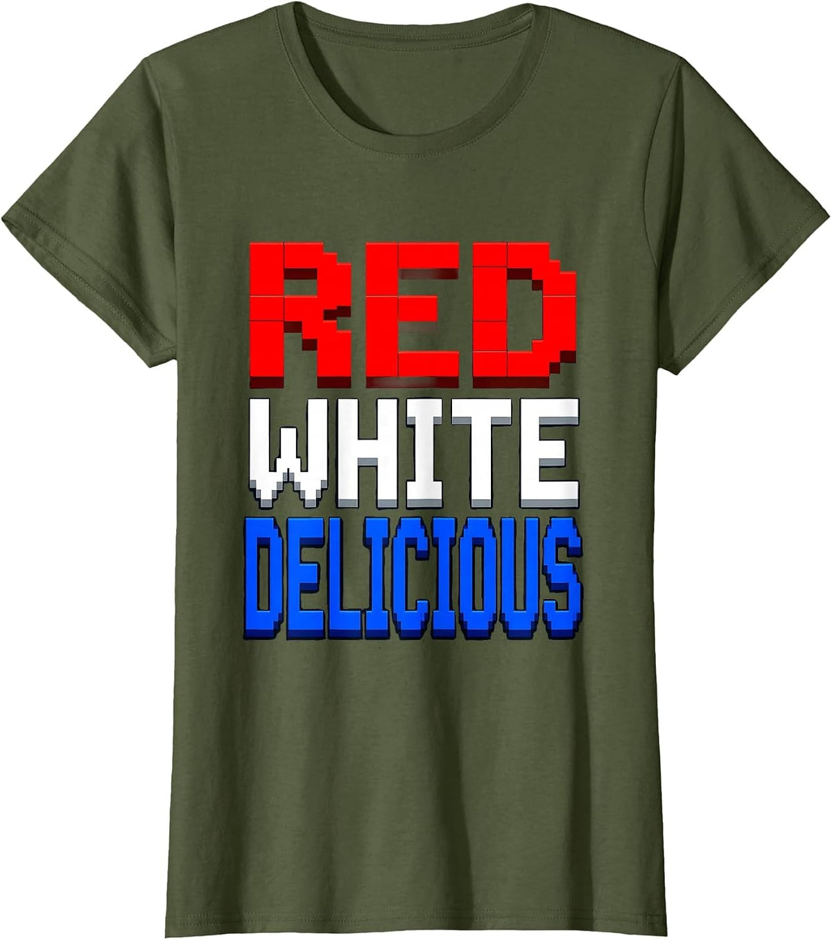 Women's Red White and Blueberry Patriotic Foodie Design T-Shirt - Olive Green