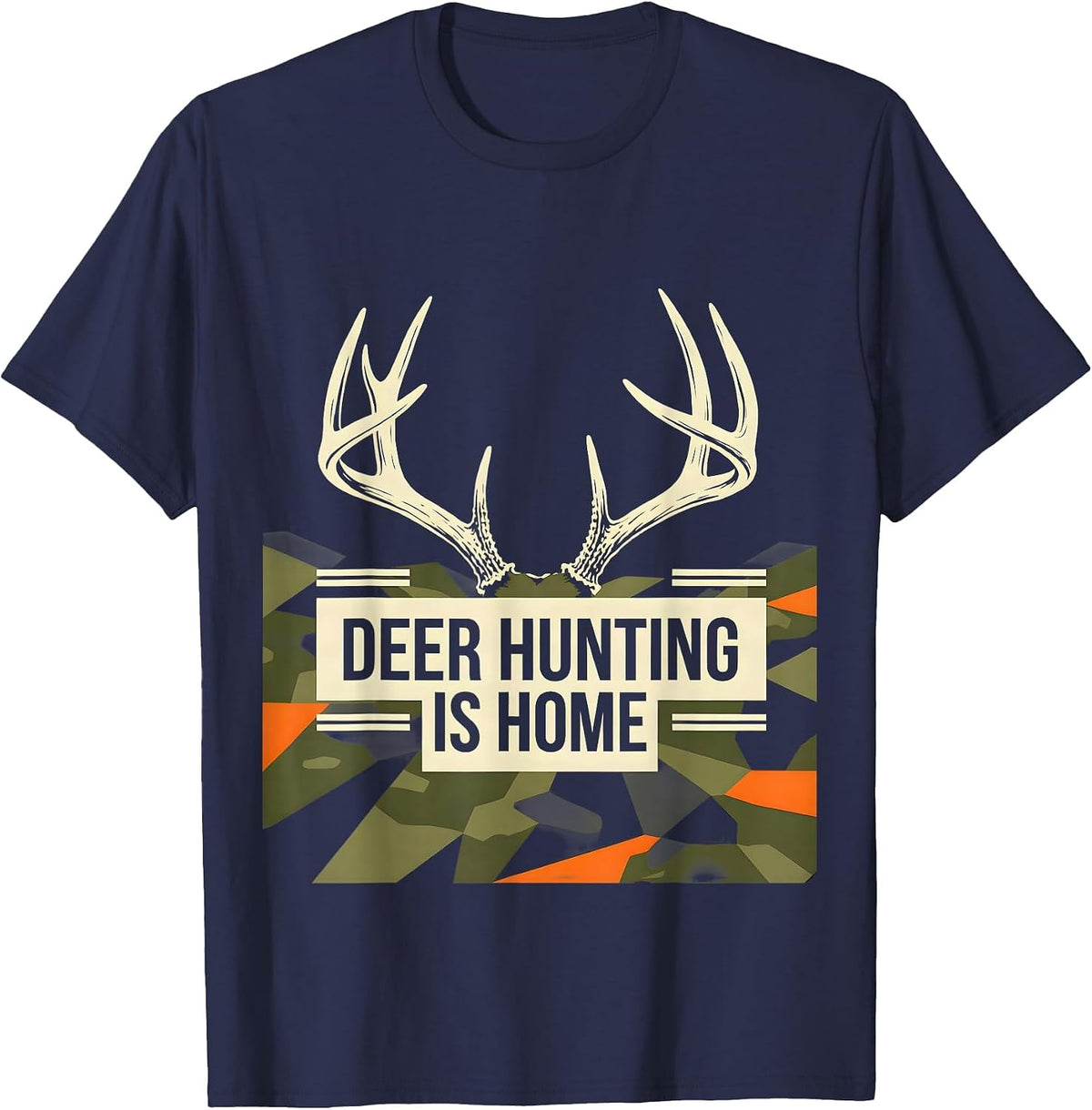 Deer Hunting Is Home Stencil Graphic Camo Dad Humor T-Shirt - Navy Blue