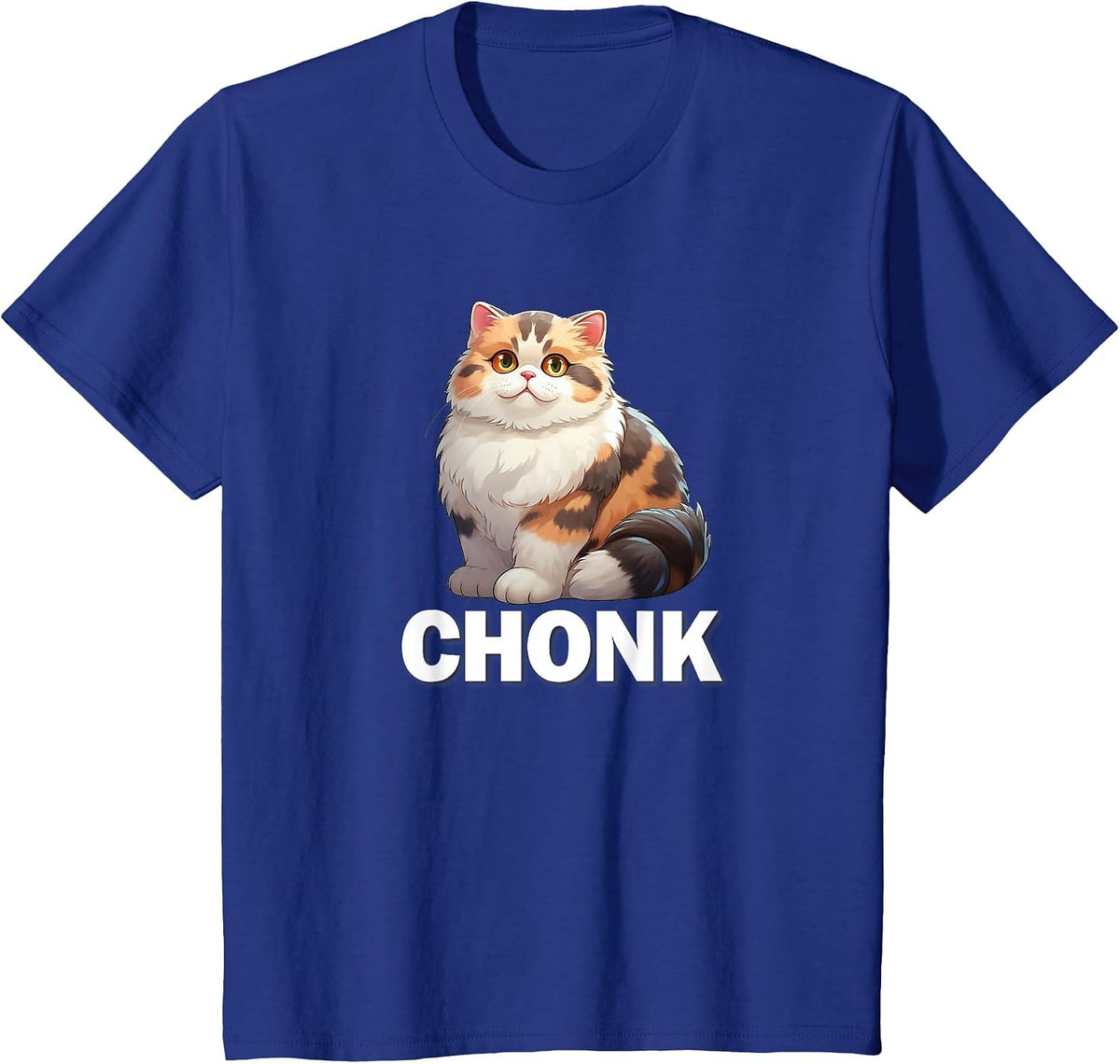 Cute Fat Chonk Chonky Calico Cat Lover T-Shirt - Royal Blue