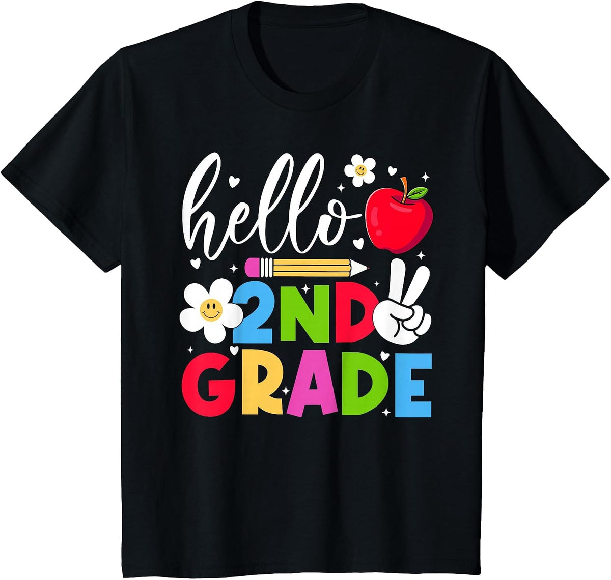 Back to School Hello Second Grade Team 2nd Grade Boy Girl T-Shirt - Black