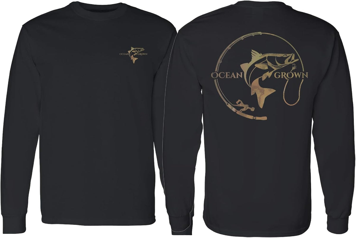 Ocean Grown Snook Hook Fishing T-Shirt Men's - Long Sleeve Black