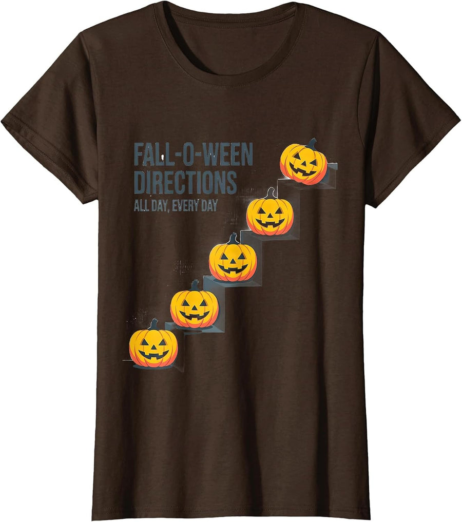 Women's Fall-O-Ween Directions All Day Every Day Teacher T-Shirt - Brown