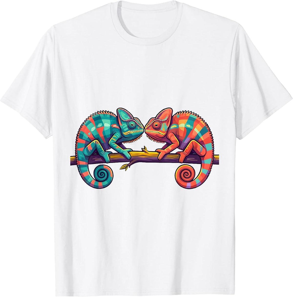 Twin Day Chameleons on Branch Matching Design T-Shirt - White