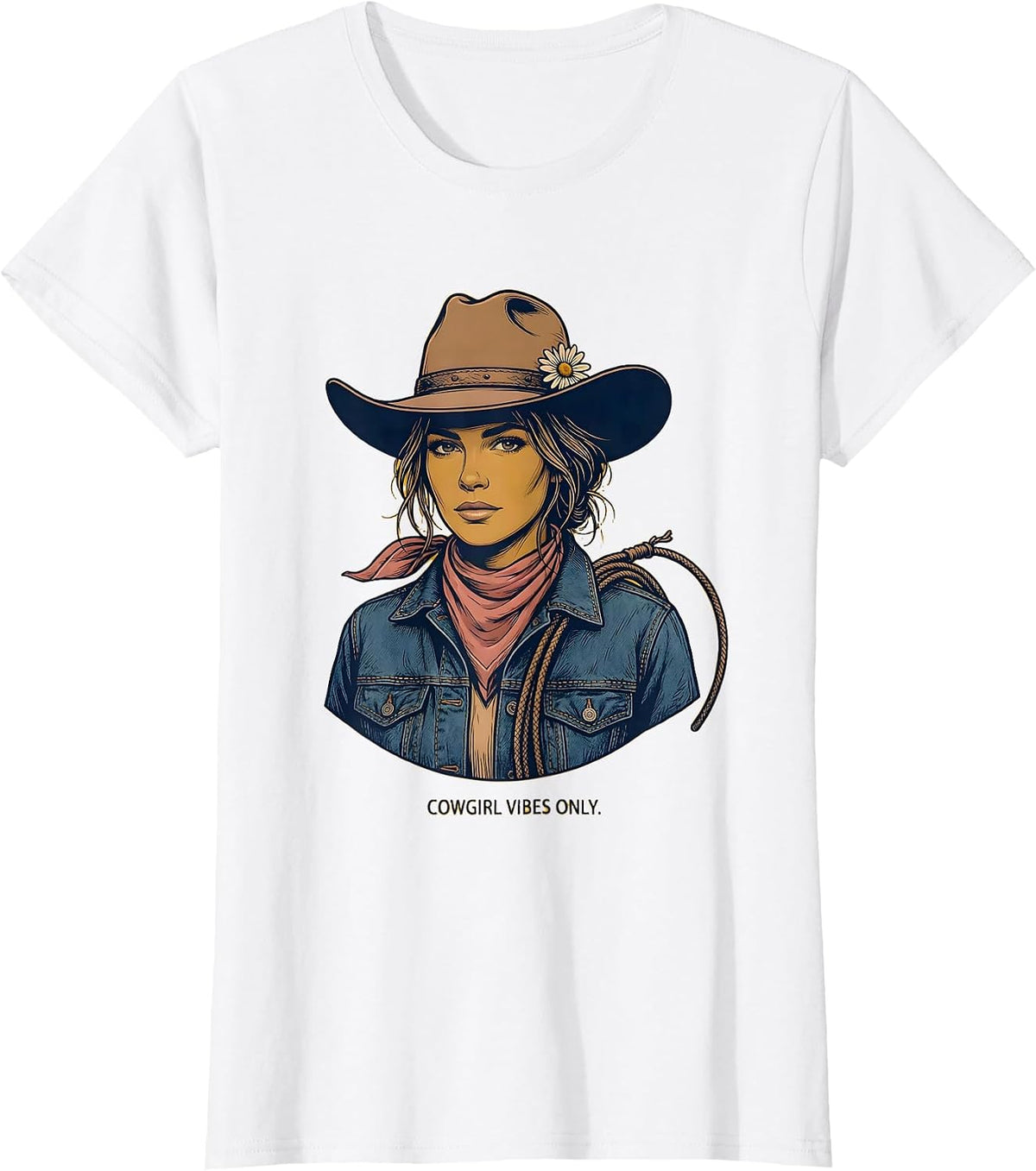 Cowgirl Vibes Only Denim Western Design T-Shirt - White