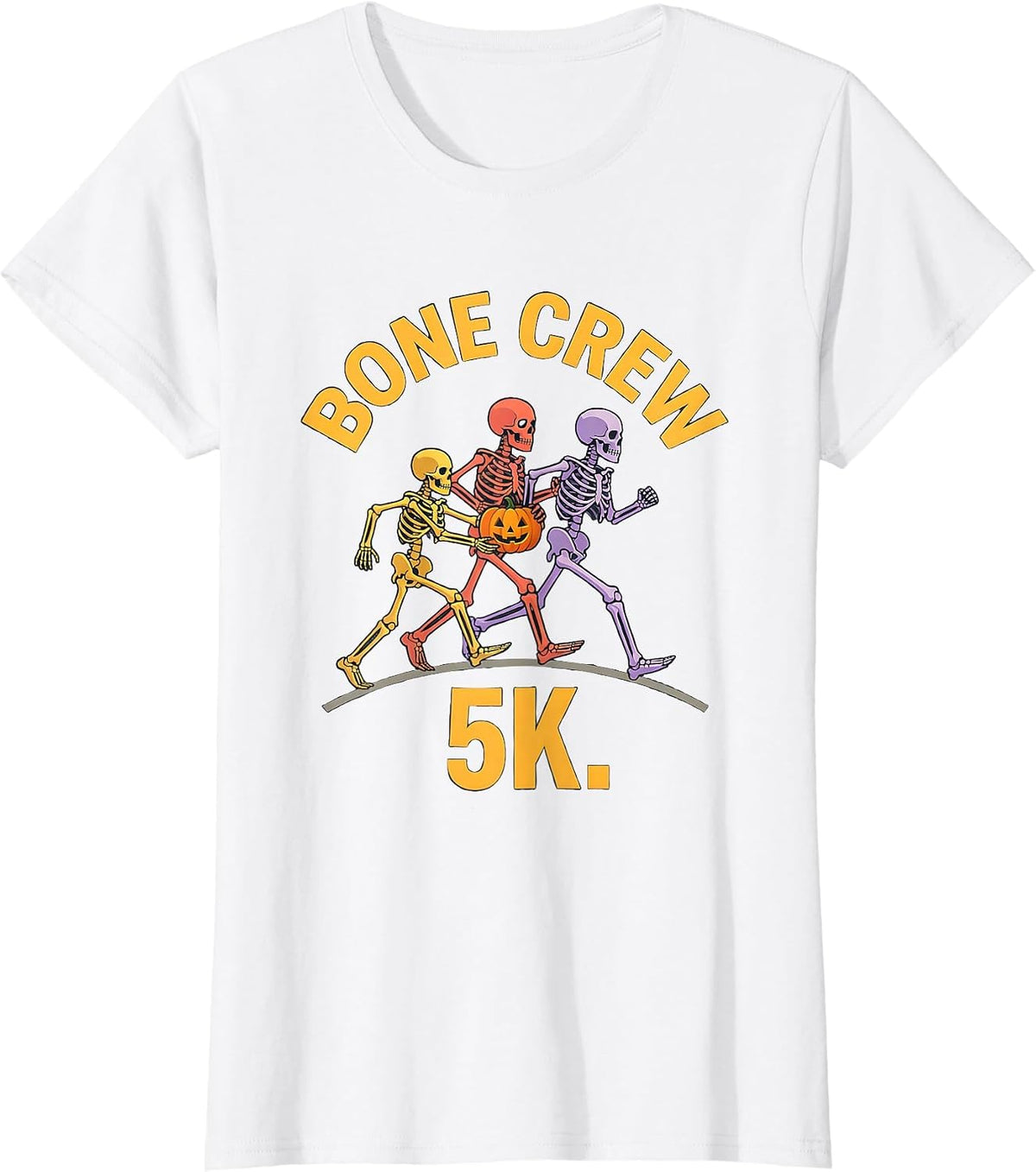 Bone Crew 5K Funny Skeleton Halloween 5K Run Matching T-Shirt - White