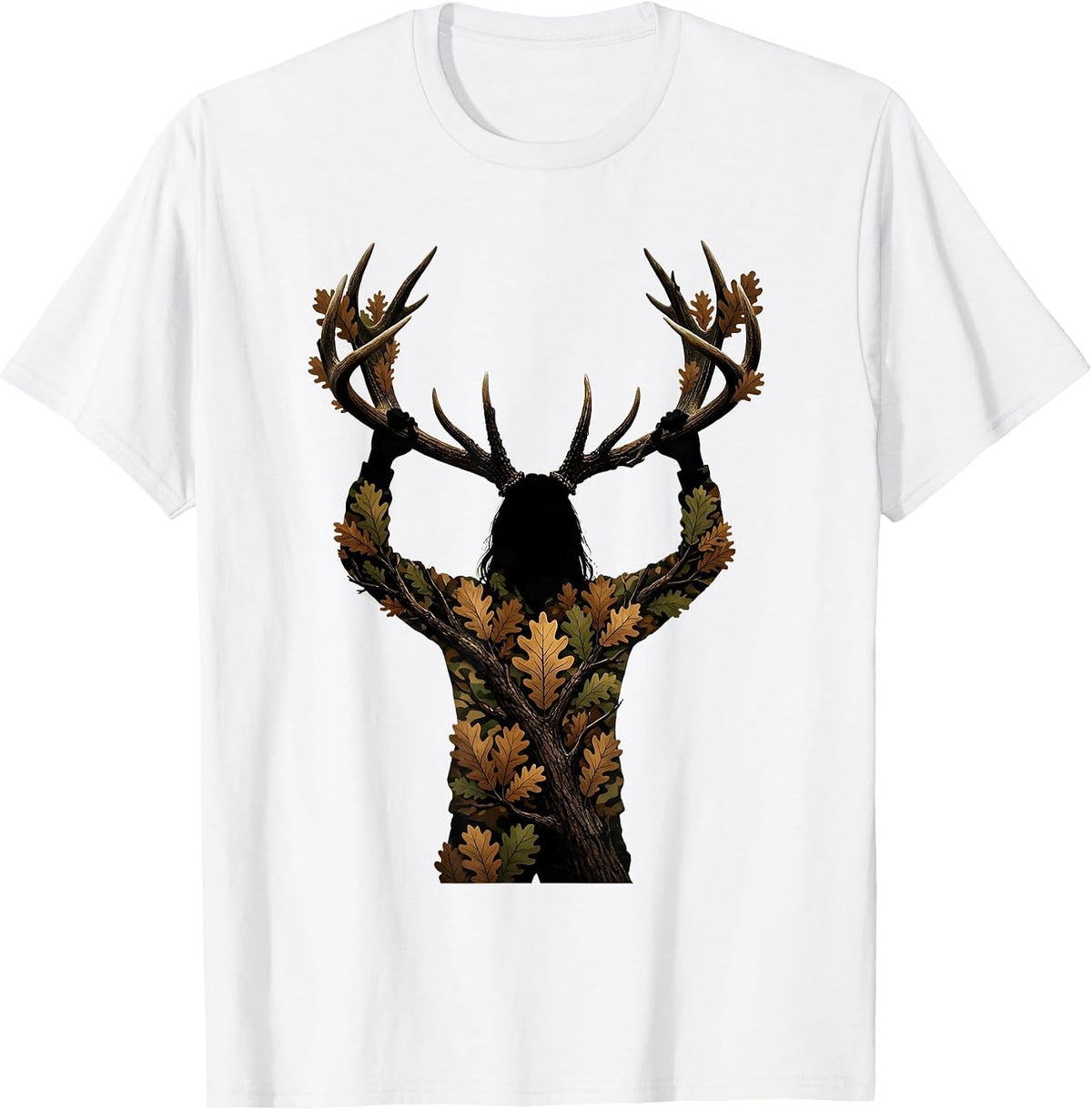 Men's Camo Deer Hunter Trophy Rack Hunting Illustration T-Shirt - White