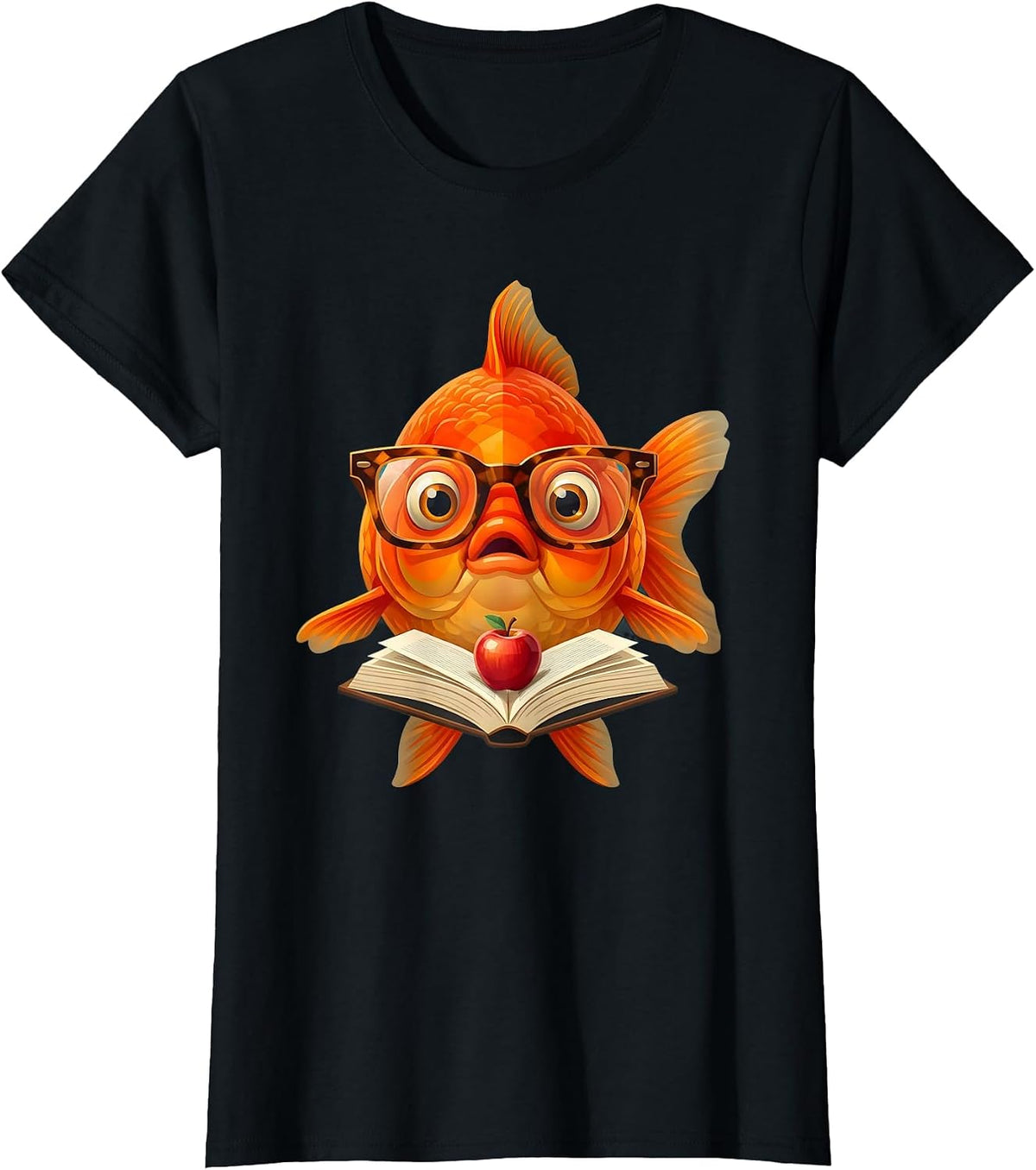 Funny Goldfish Teacher Glasses Reading Book Gift T-Shirt - Black