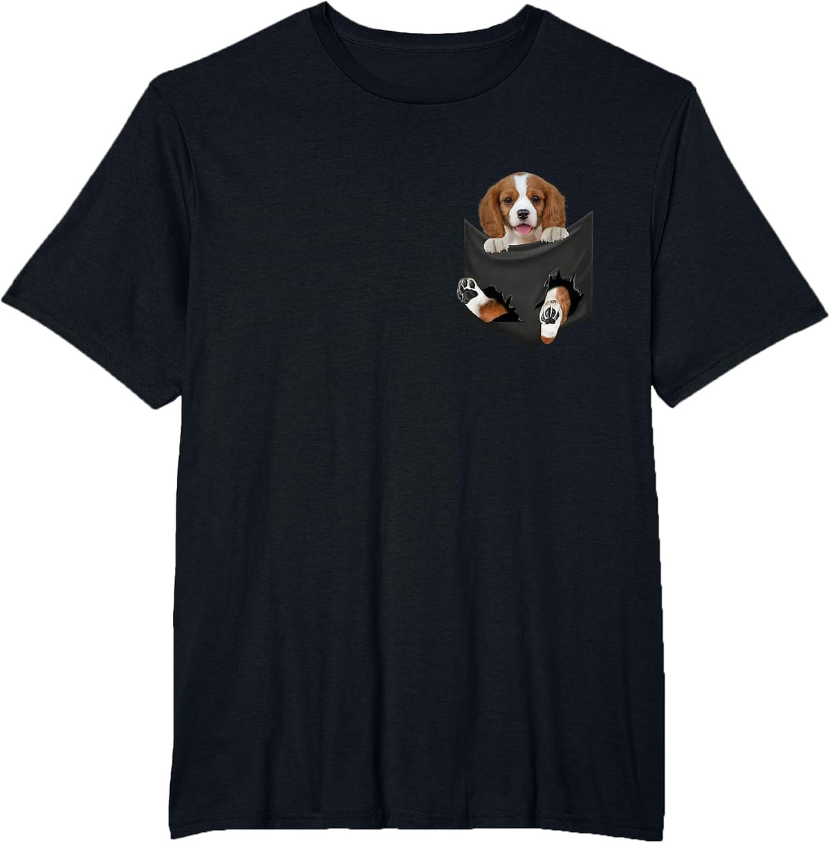 Cavalier King Charles Spaniel Dog in Pocket T-Shirt - Black