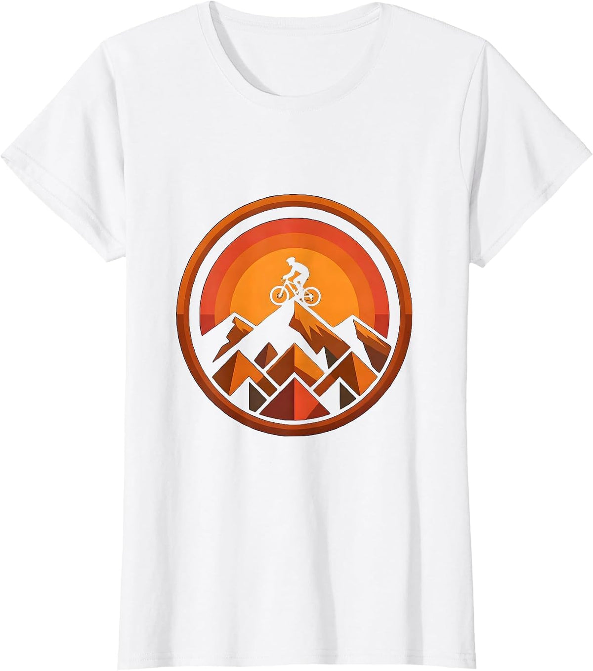 Women's Cyclist Silhouette Mountain Sunset Graphic T-Shirt - White