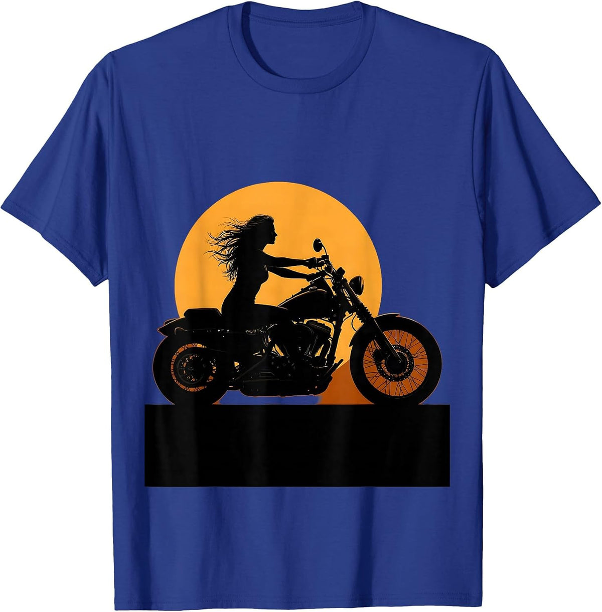 Woman Rider Cruiser Motorcycle Sunset Graphic T-Shirt - Royal Blue
