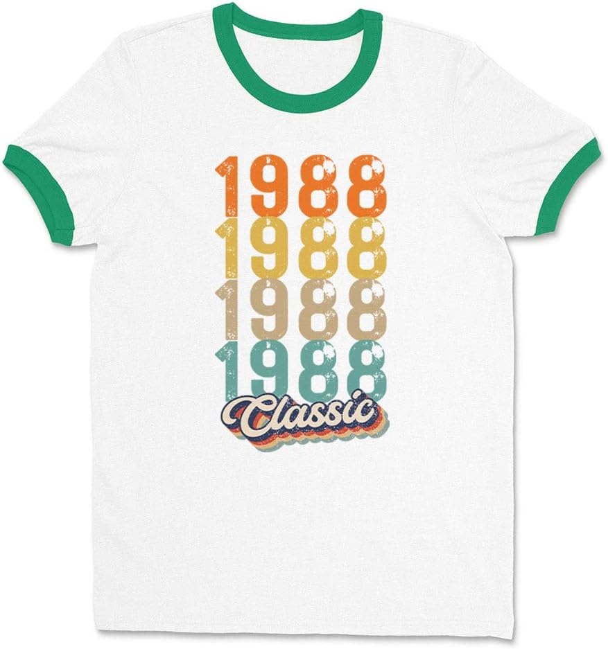 Classic 1988 Ringer Tee Shirt Unisex - White\/Kelly Green