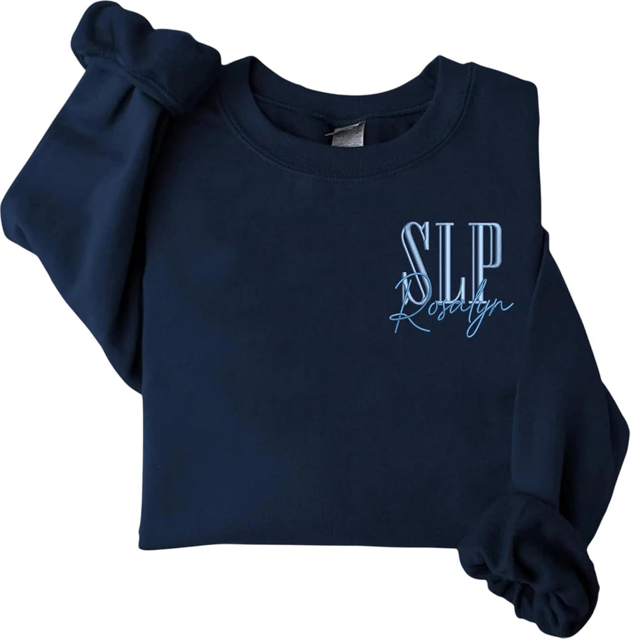 Custom Embroidered Speech Language Pathologist Nurse Sweatshirt with Stethoscope and Name, Personalized Crewneck, Unique