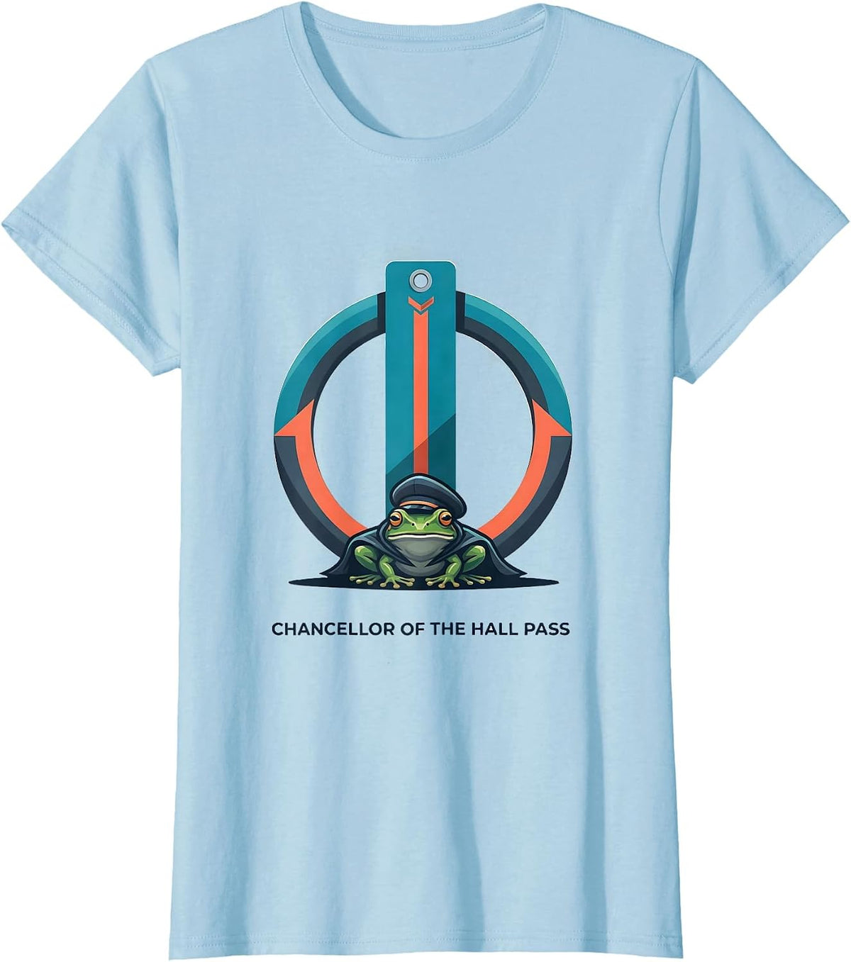 Women's Chancellor of the Hall Pass Funny Frog Teacher Back T-Shirt - Baby Blue