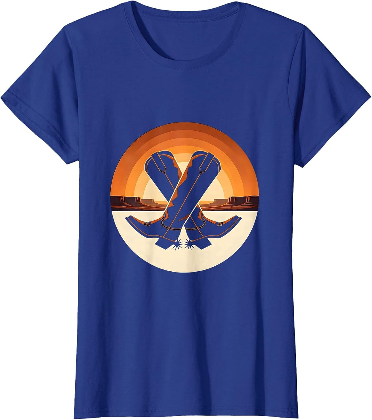 Women's Crossed Cowgirl Boots Spurred Western Design T-Shirt - Royal Blue