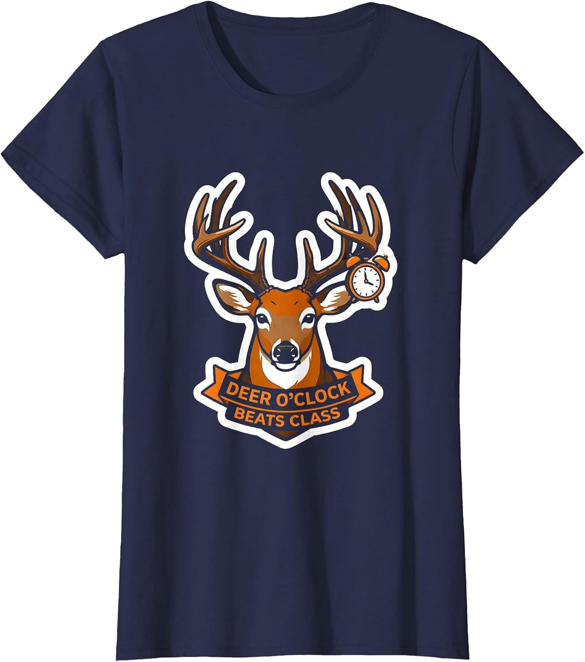 Women's Deer O'Clock Beats Class Funny Hunting Dad Humor T-Shirt - Navy Blue
