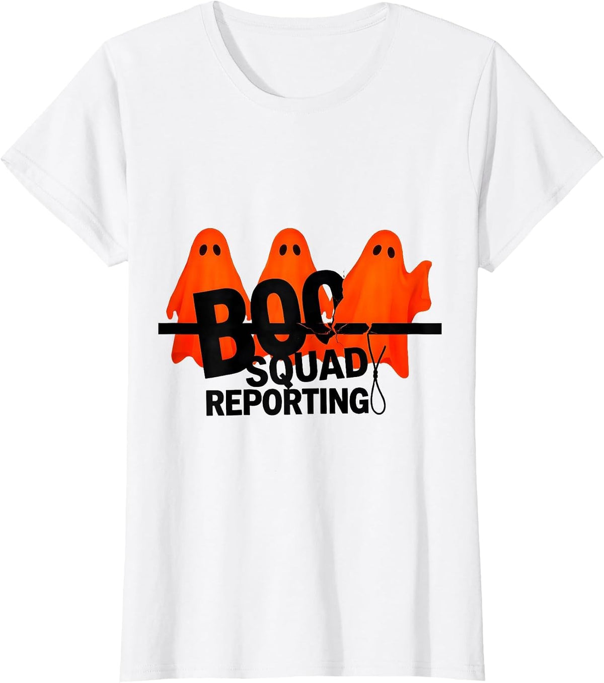 Women's Boo Squad Reporting New Wave Typography Halloween Ghost Para T-Shirt - White