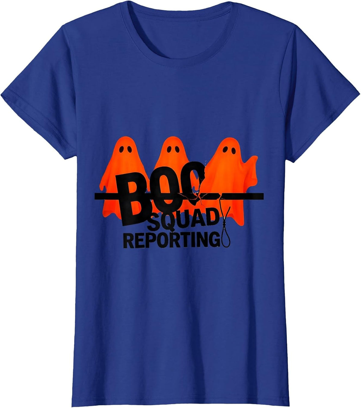 Women's Boo Squad Reporting New Wave Typography Halloween Ghost Para T-Shirt - Royal Blue
