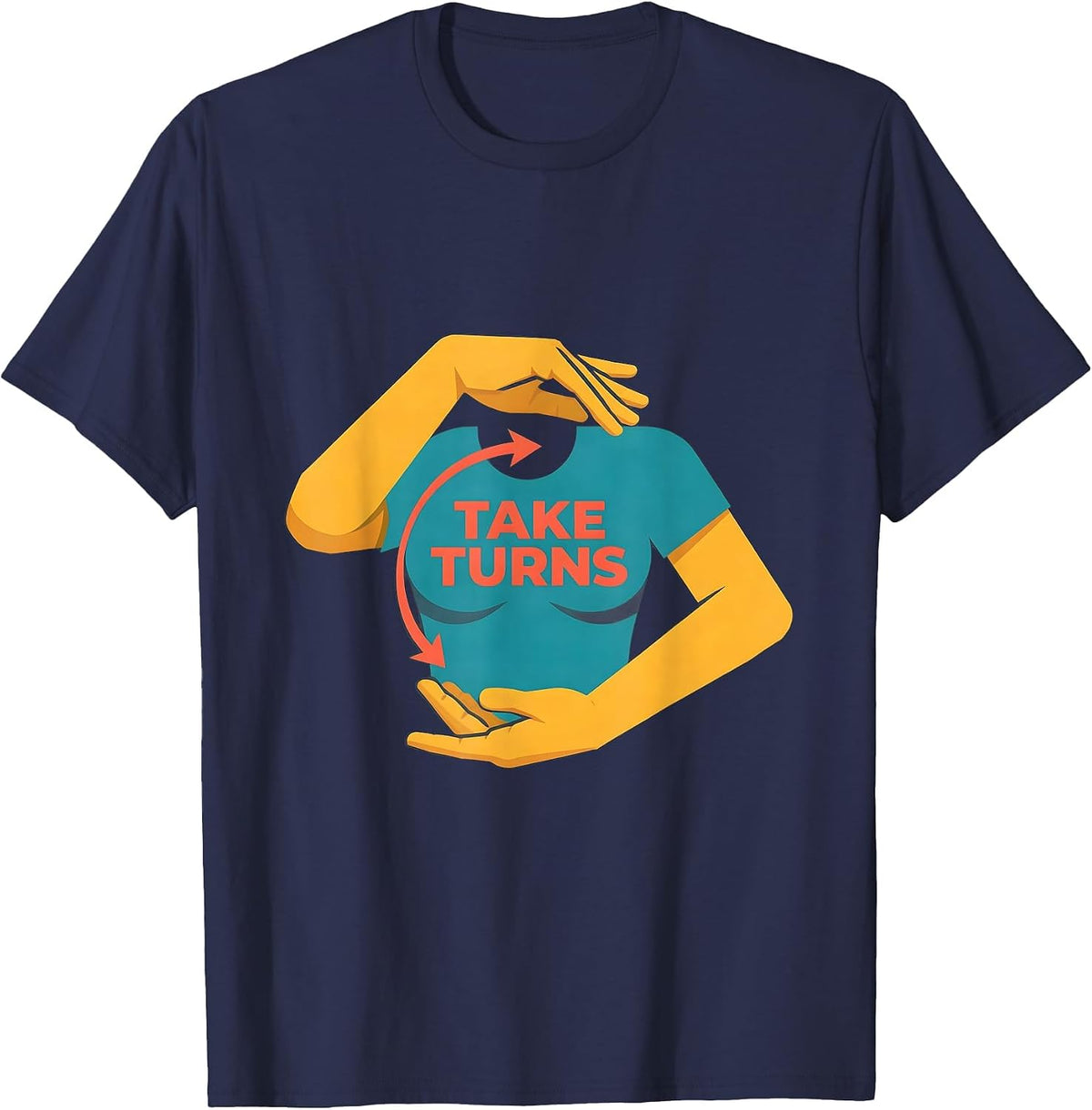 Men's Take Turns Flat Vector ASL Sign Language Teacher Classroom T-Shirt - Navy Blue
