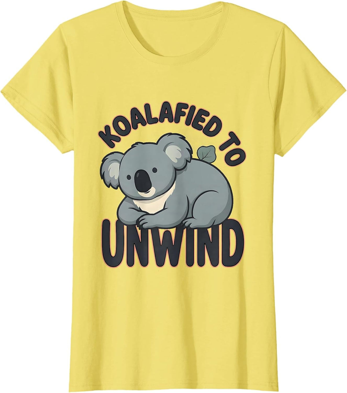 Koalafied To Unwind Bold Rounded Hand-Lettered Koala Lover T-Shirt - Lemon Yellow