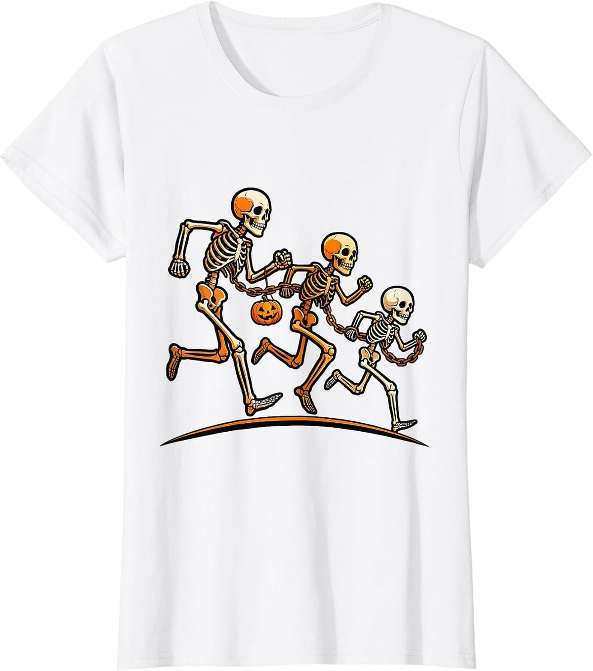 Women's Skeleton Runners Chain Halloween 5K Fun Run T-Shirt - White