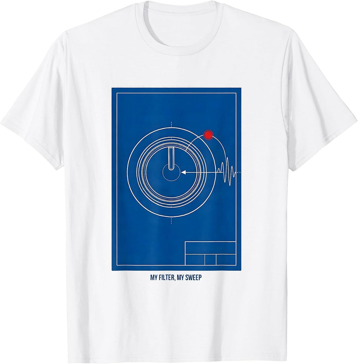 Men's My Filter, My Sweep Technical Blueprint DJ Gift Retro EDM T-Shirt - White