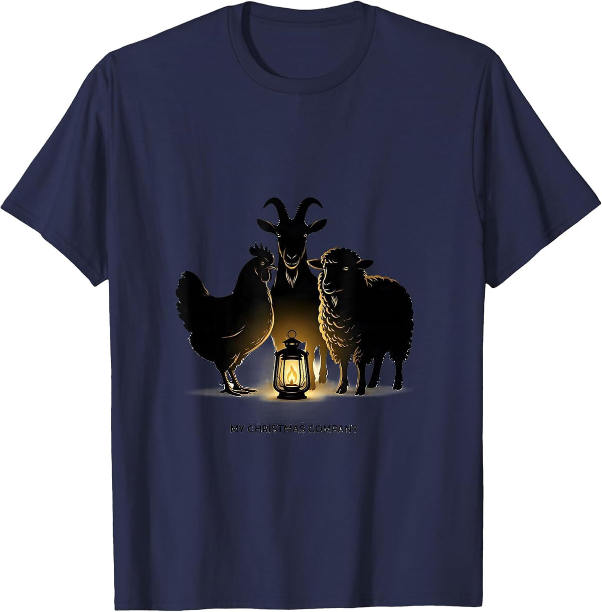 My Christmas Company Funny Farm Animal Holiday Humor T-Shirt - Navy Blue