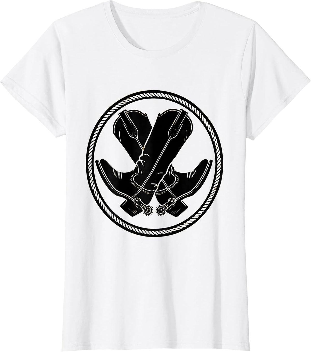 Crossed Cowboy Boots With Spurs Western Graphic T-Shirt - White