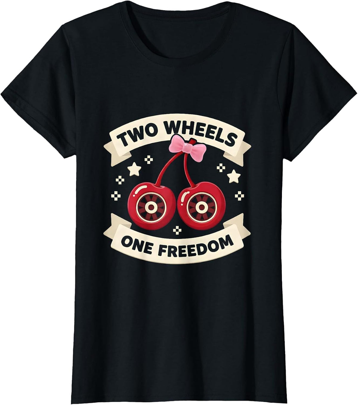 Women's Two Wheels One Freedom Motorcycle Design T-Shirt - Black