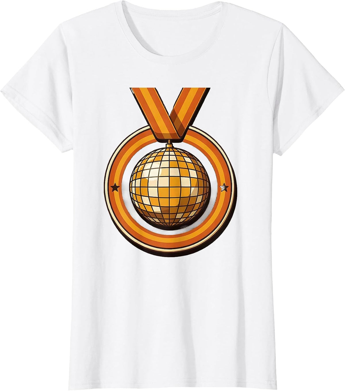 Women's Sealed Disco Ball Badge Retro 70s Party Costume T-Shirt - White