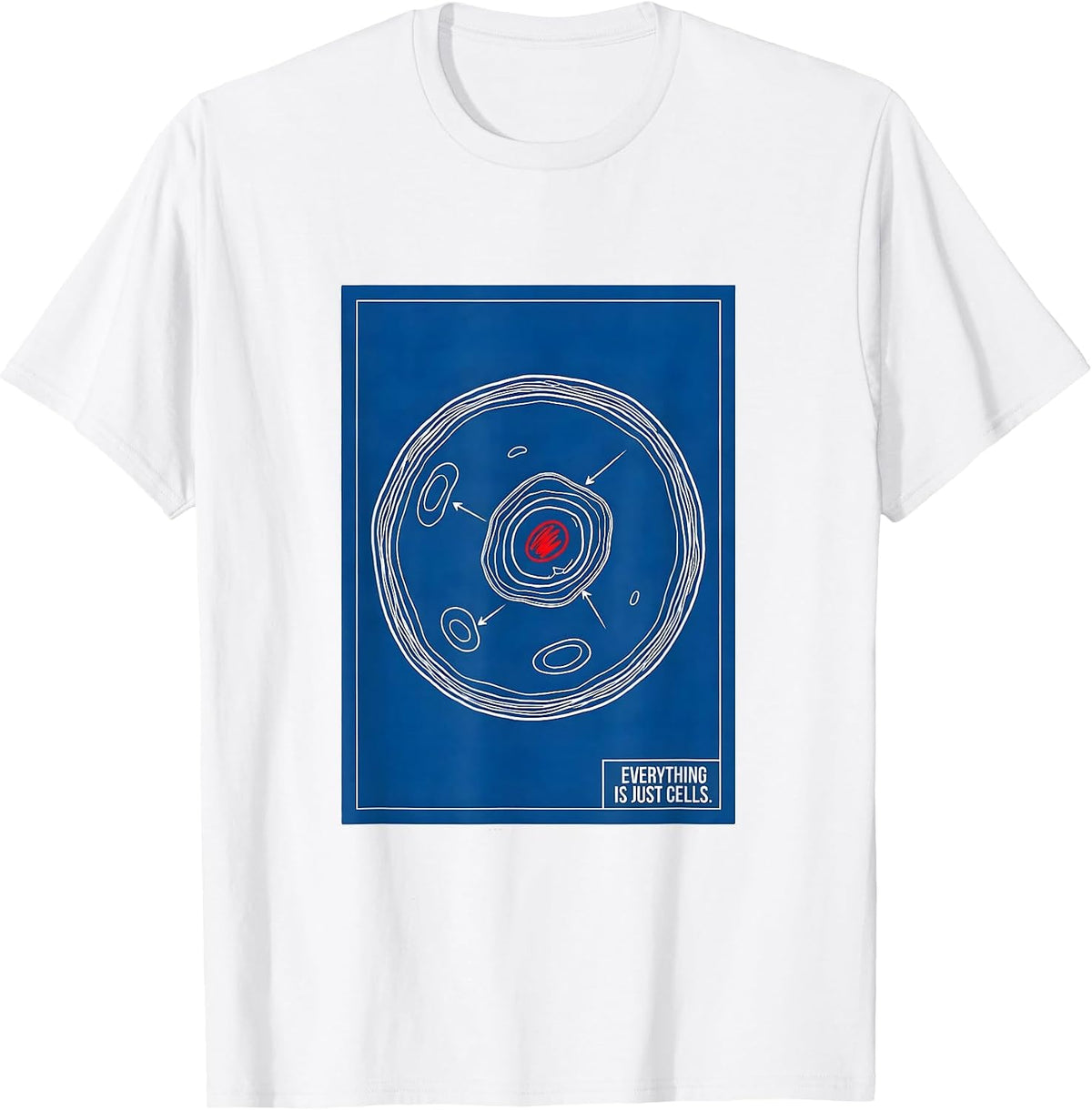 Men's Everything Is Just Cells Technical Blueprint Biology Teacher T-Shirt - White