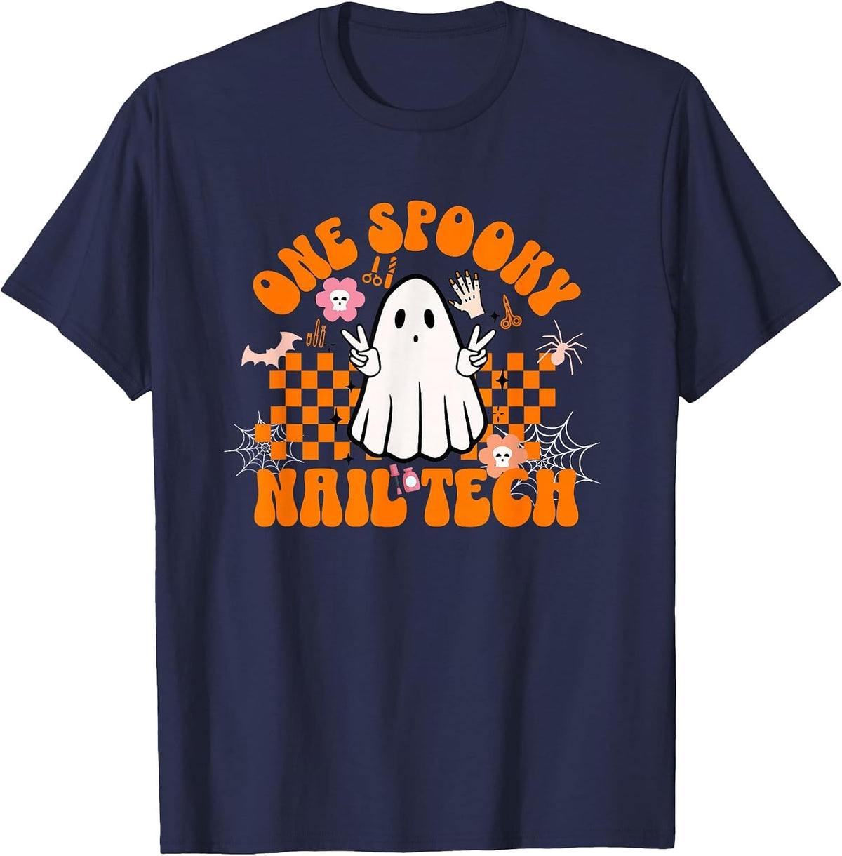 One Spooky Nail Tech Halloween for Nail Technicians Artists T-Shirt - Navy Blue
