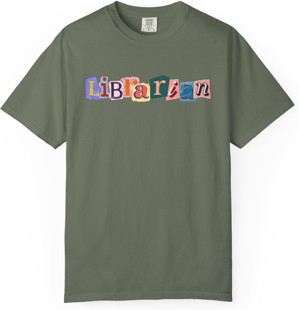 School Librarian T-Shirt, Scrapbook Style Tee - Moss