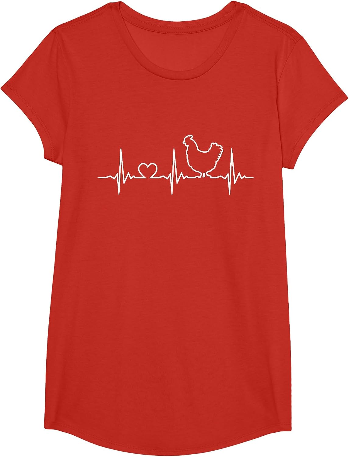 Chicken Farming Heartbeat Funny Farmer T-Shirt - Girls Red