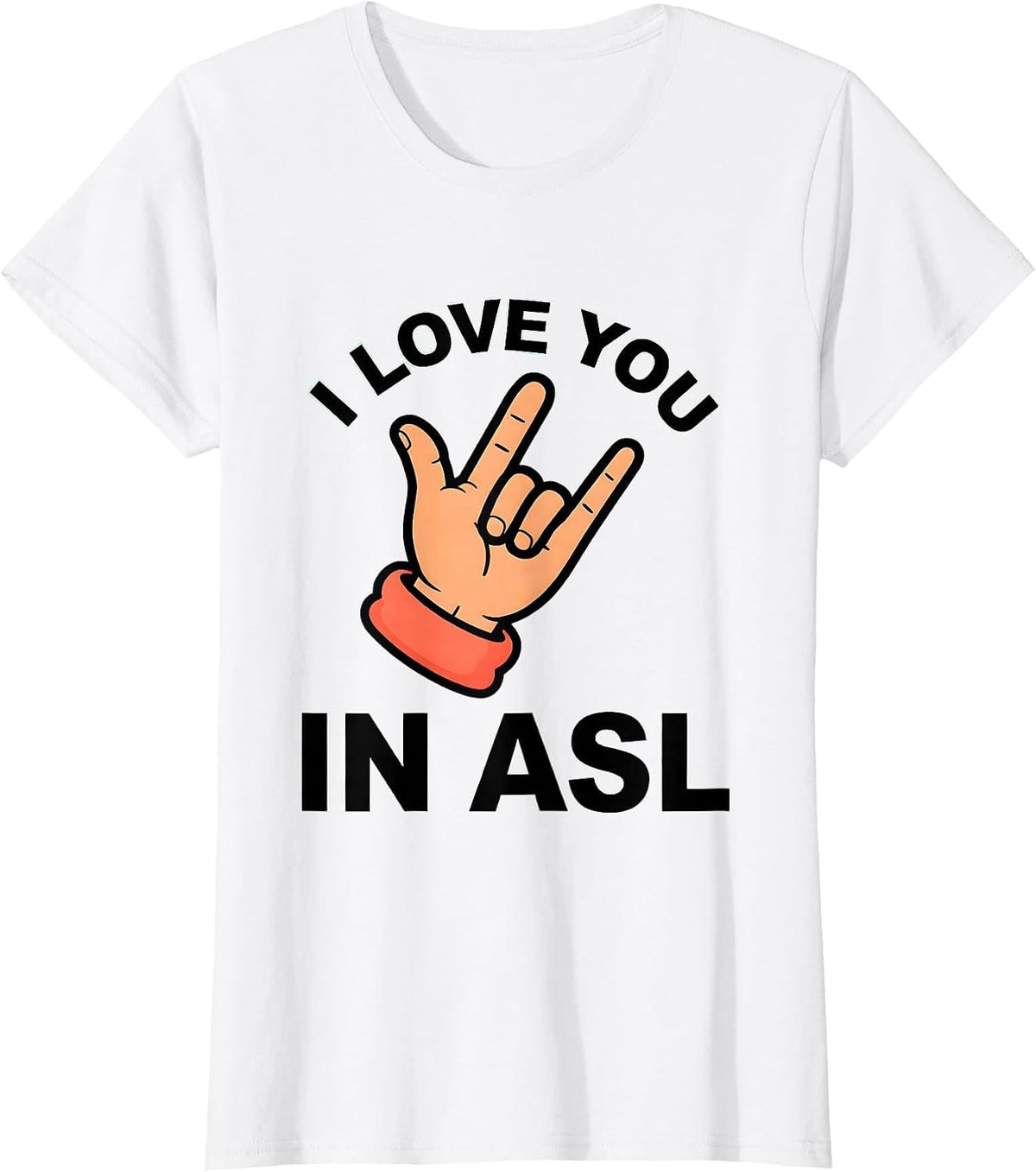 Women's I Love You In ASL Funny Cartoon Sign Language Deaf Awareness T-Shirt - White