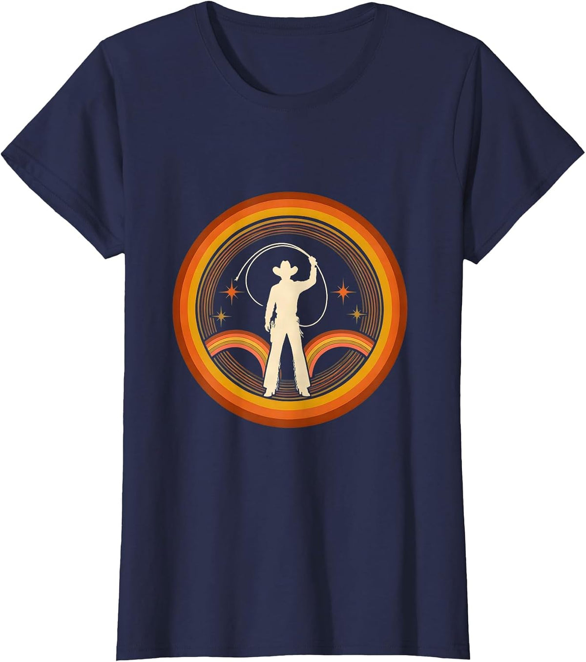 Women's Cowgirl Lasso Twirl Country Music Graphic T-Shirt - Navy Blue