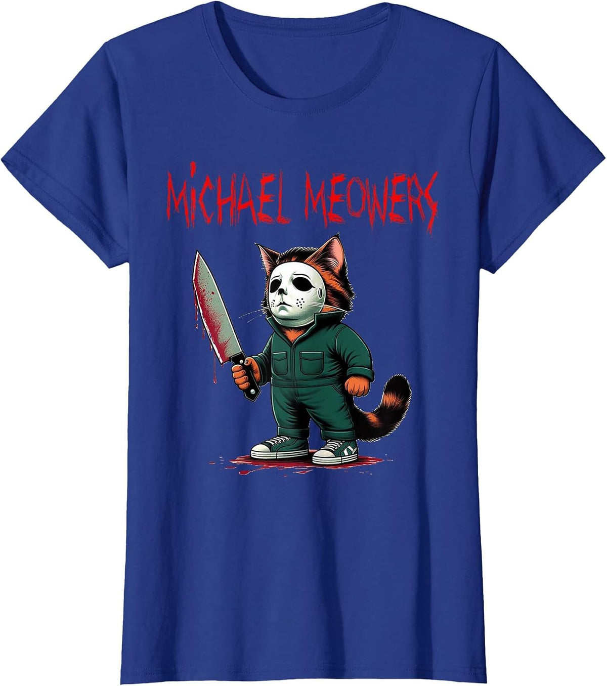 Michael Meowers Halloween Costume Funny Scary Cat T-Shirt - Royal Blue