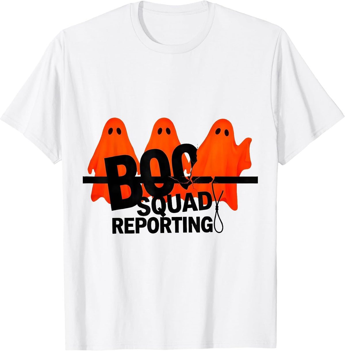 Men's Boo Squad Reporting New Wave Typography Halloween Ghost Para T-Shirt - White