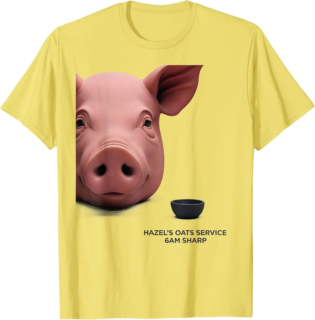 Men's Hazel's Oats Service, 6AM Sharp Funny Pig Lover Pet Owner T-Shirt - Lemon Yellow
