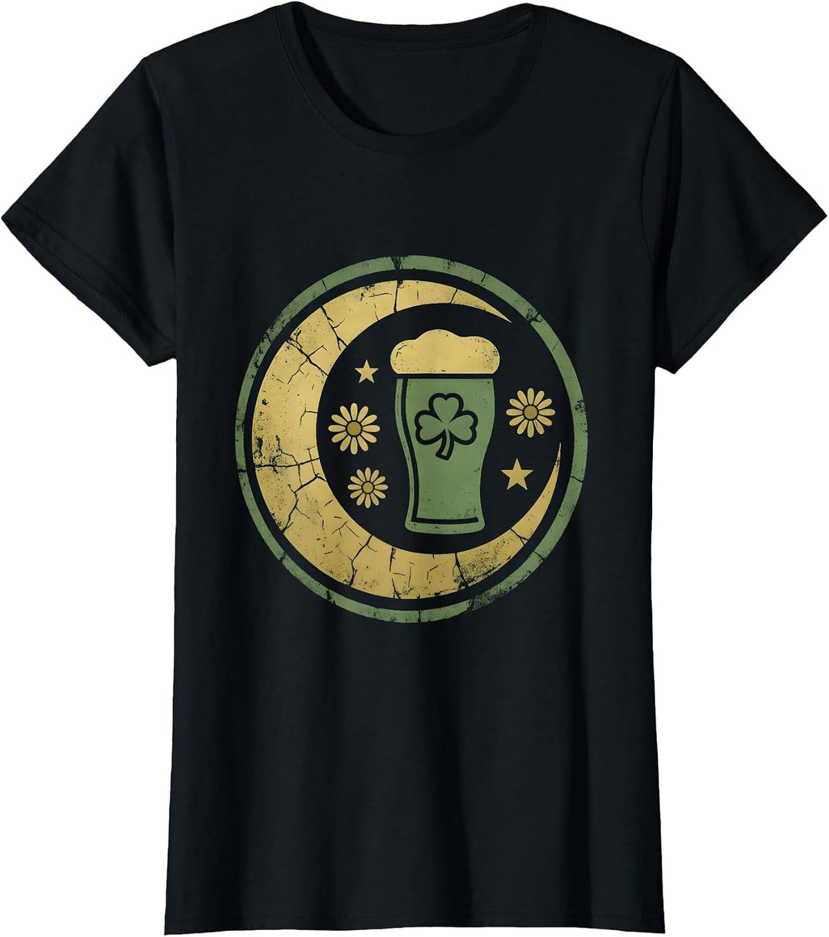 St Patricks Day Beer Sipping Shamrock Foam Art T-Shirt - Black