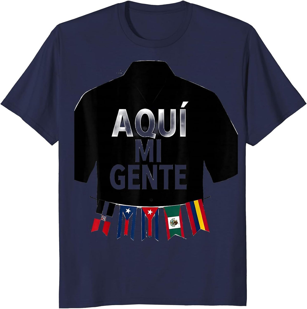 Men's Aquí Mi Gente Hispanic Heritage Month Multi-Flag Pride T-Shirt - Navy Blue