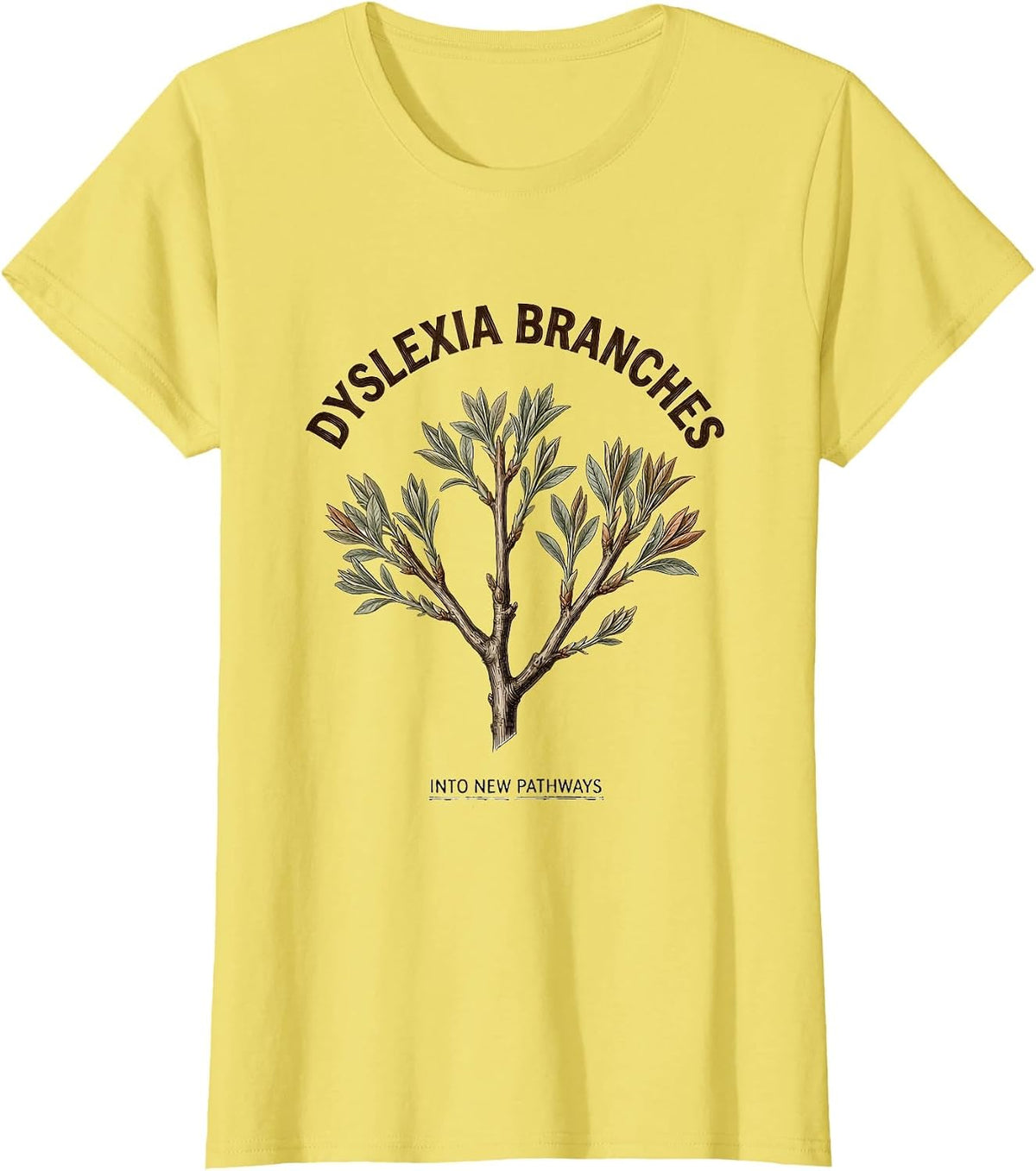 Dyslexia Branches Into New Pathways Botanical Teacher T-Shirt - Lemon Yellow