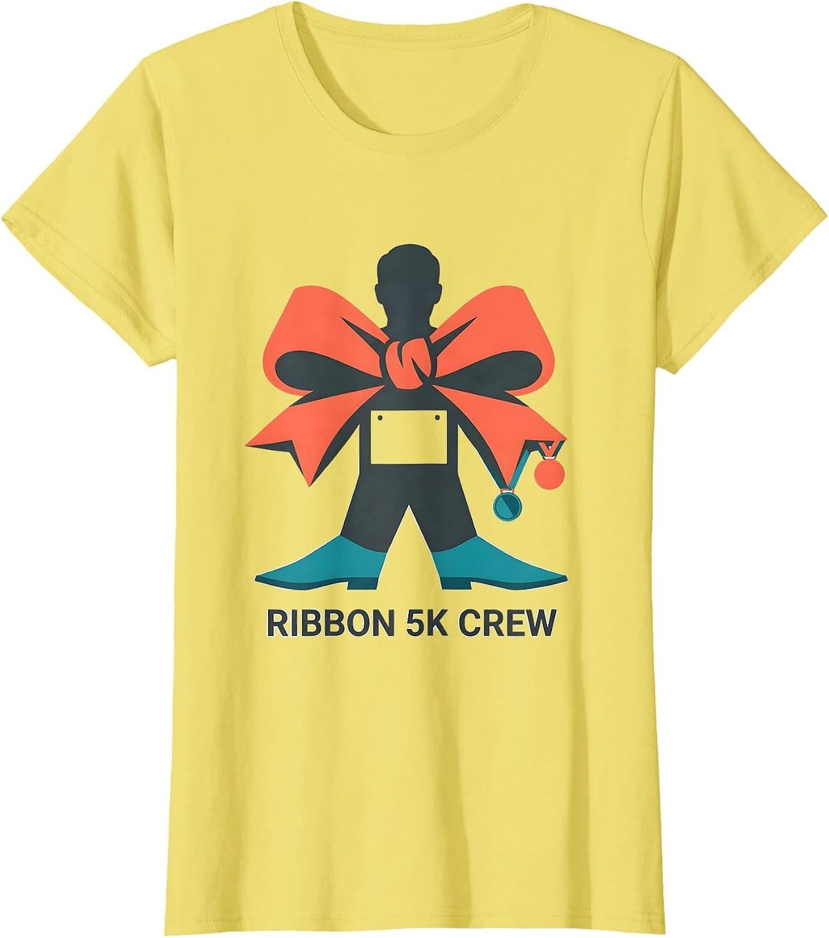 Ribbon 5K Crew Midcentury Modern Christmas Run Funny Runner T-Shirt - Lemon Yellow